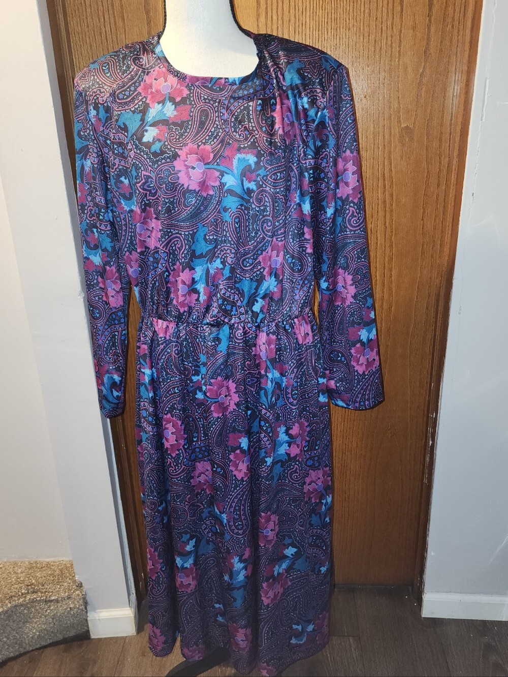 Vintage Village Fair Women's Long Sleeve Floral Paisley  Dress L New